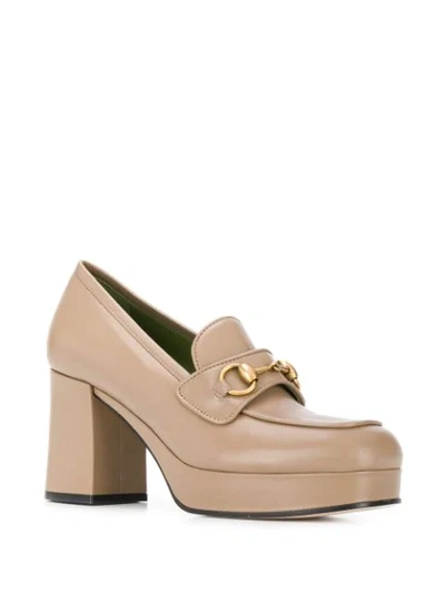 Shop Gucci Horsebit Platform Loafers In Neutrals