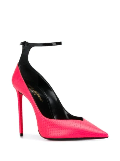 Shop Saint Laurent Zoe Snakeskin-effect Fluorescent Pumps In Pink