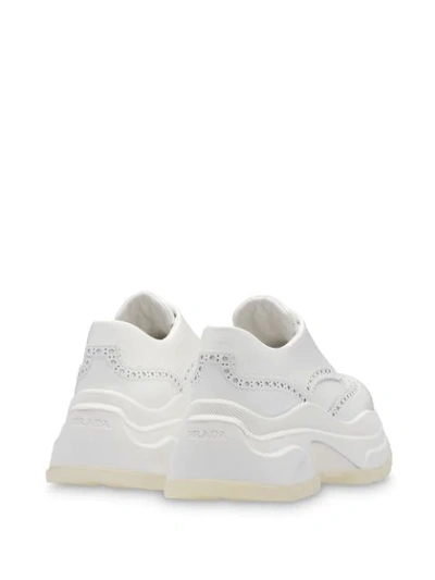 Shop Prada Chunky Perforated Sneakers In White