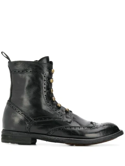 Officine Creative Punch-hole Detailed Leather Boots In Black