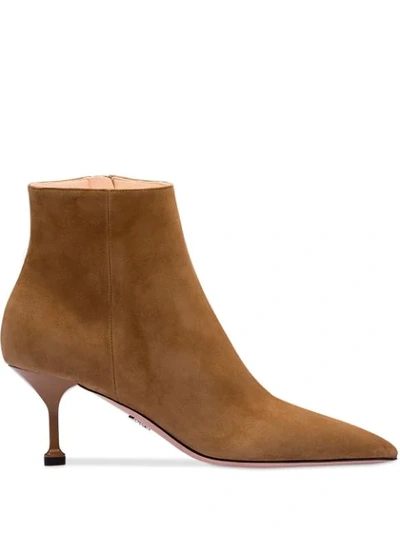 Shop Prada Pointed Toe Boots In Brown