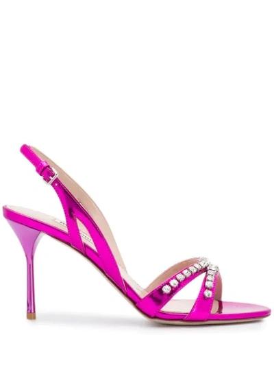 Shop Miu Miu Crystal Embellished Sandals In Pink