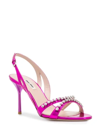 Shop Miu Miu Crystal Embellished Sandals In Pink