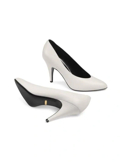 Shop Gucci Pointed Toe Leather Pumps In White