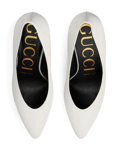 Shop Gucci Pointed Toe Leather Pumps In White