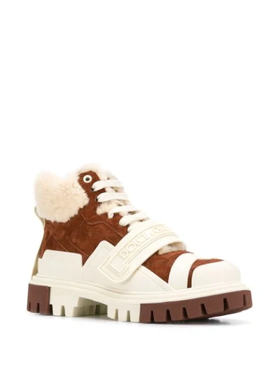 Shop Dolce & Gabbana Shearling Trekking Boots In Brown