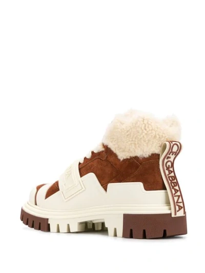 Shop Dolce & Gabbana Shearling Trekking Boots In Brown