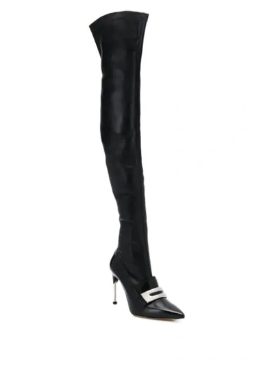 Shop Alexander Mcqueen Layered Effect Thigh High Boots In Black