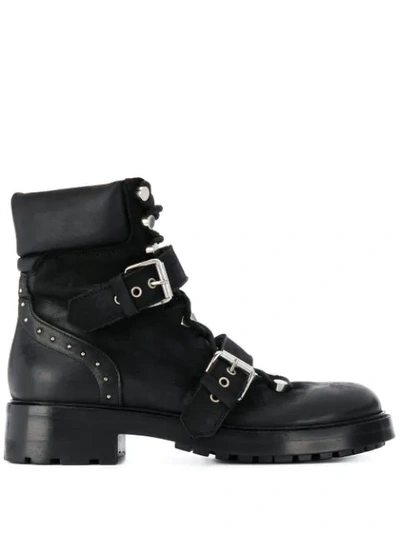 Shop Strategia Buckled Chunky Heel Boots In Black