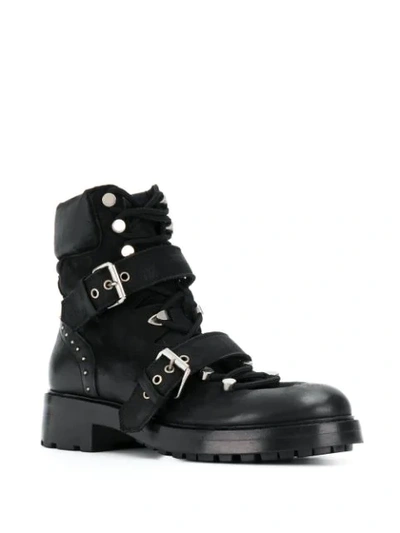 Shop Strategia Buckled Chunky Heel Boots In Black