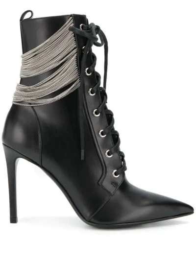 Shop Balmain Silver-tone Chain Boots In Black