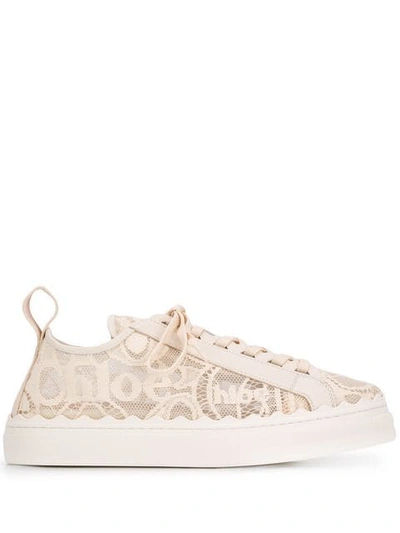 Shop Chloé Lace Sneakers In Neutrals