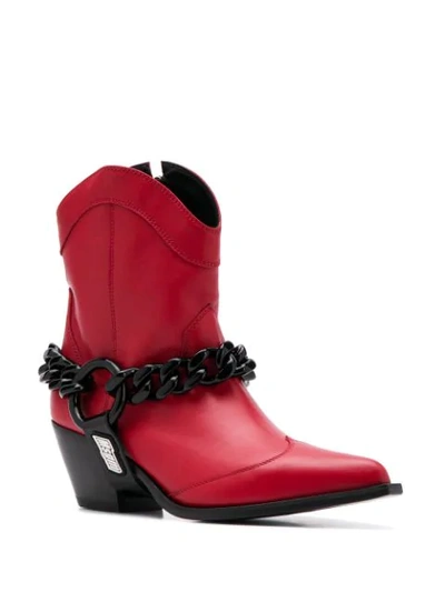 Shop Msgm Chain Embellished Texan Boots In Red