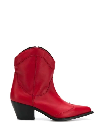 Shop Msgm Chain Embellished Texan Boots In Red