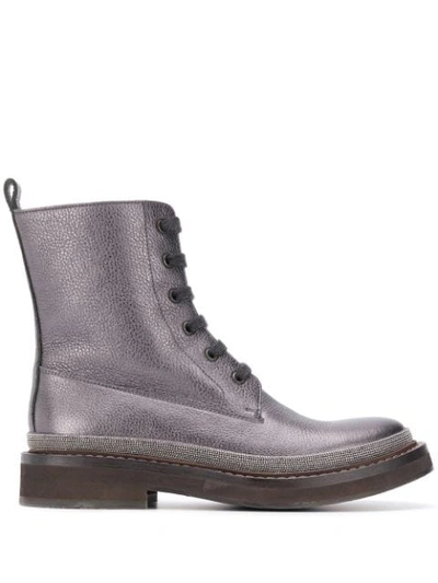 Shop Brunello Cucinelli Grained-effect Ankle Boots In Grey