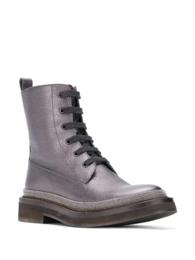 Shop Brunello Cucinelli Grained-effect Ankle Boots In Grey