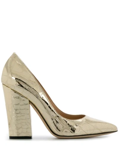 Shop Sergio Rossi 105mm Embossed Croc Pumps In Gold