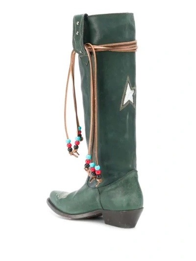 Shop Golden Goose Wish Star Embroidered Boots In Green