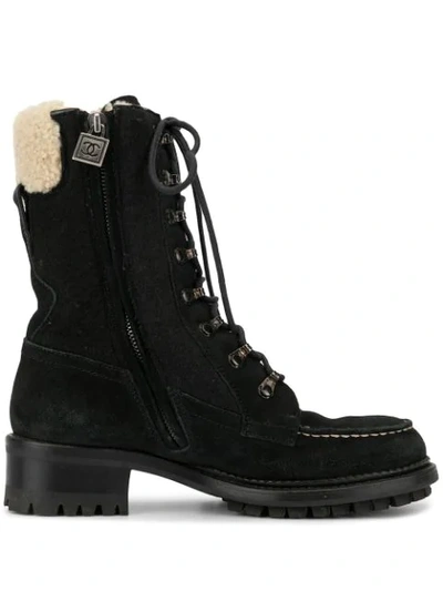 Pre-owned Chanel Shearling Detail Boots In Blue