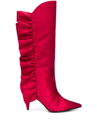 Shop Marc Ellis Ruched Detail Pointed Toe Boots In Red