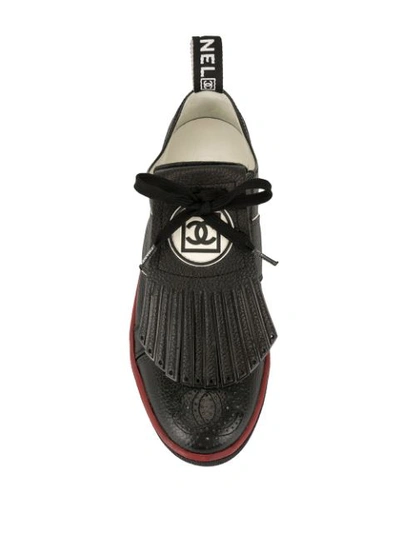 Pre-owned Chanel Fringed Logo Lace-up Sneakers In Black
