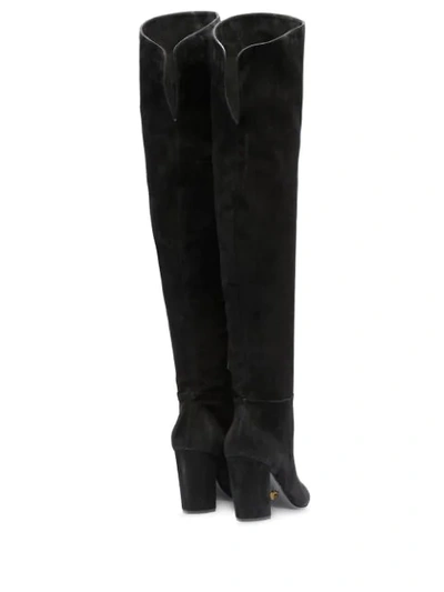 Shop Prada Suede Knee-high Boots In Black