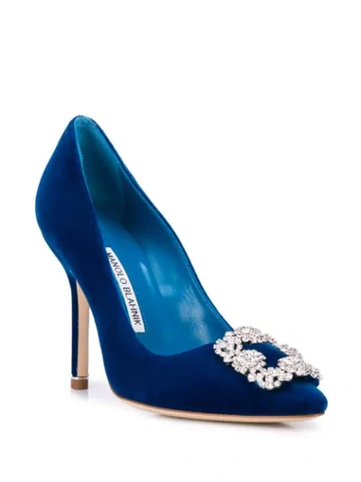 Shop Manolo Blahnik Embellished Buckle High-heel Pumps In Blue