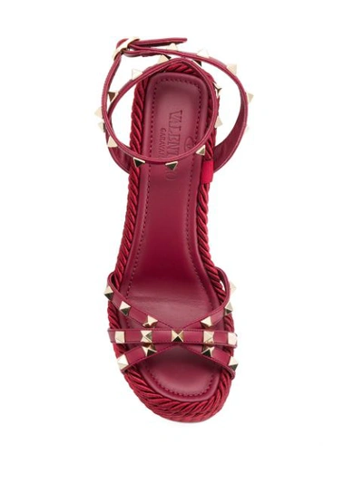 Shop Valentino Garavani Rockstud Rope Wedge Sandals In Red