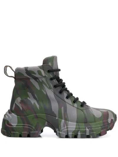 Shop Miu Miu Camouflage-print Army Boots In Grey ,green