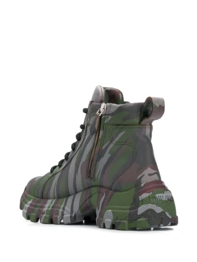 Shop Miu Miu Camouflage-print Army Boots In Grey ,green