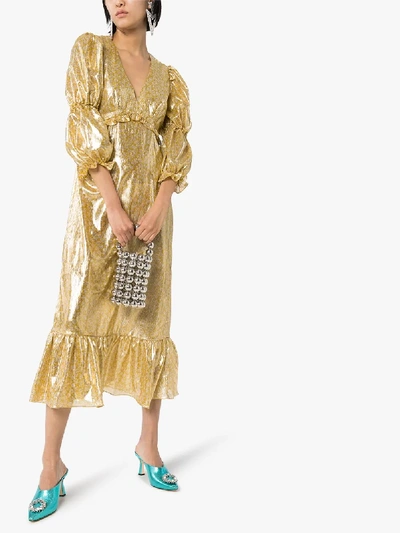 Shop Shrimps Rosemary Lame Ruffled Midi Dress In Gold