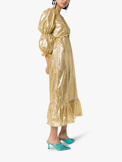 Shop Shrimps Rosemary Lame Ruffled Midi Dress In Gold