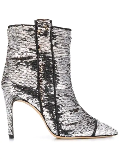 Shop Bams Sequin-embellished Ankle Boots In Silver