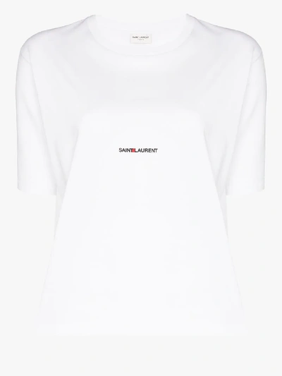 Shop Saint Laurent White Logo Print Cotton T-shirt