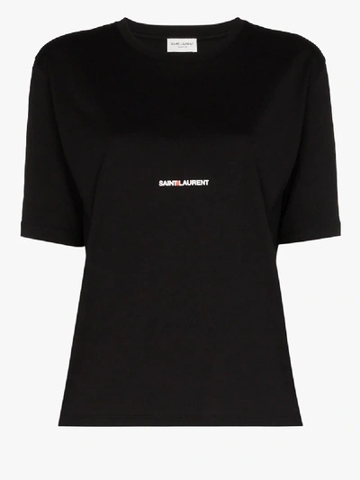 Shop Saint Laurent Black Logo Print Cotton T-shirt