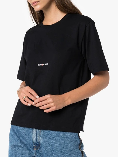 Shop Saint Laurent Black Logo Print Cotton T-shirt