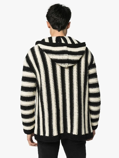 Shop Saint Laurent Striped Hooded Wool Cardigan In White