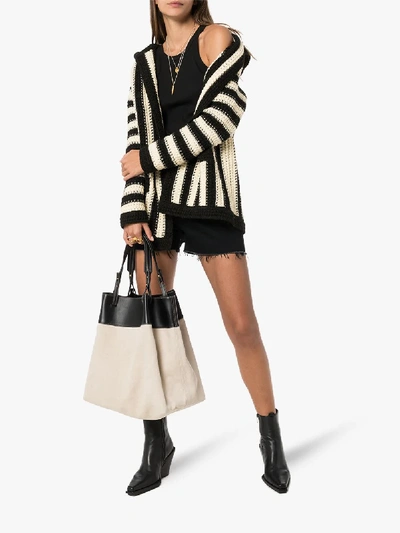 Shop Saint Laurent Striped Hooded Wool Cardigan In Black