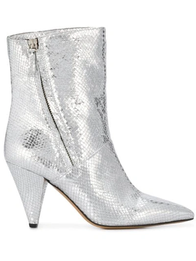 METALLIC SNAKE PRINT ANKLE BOOTS