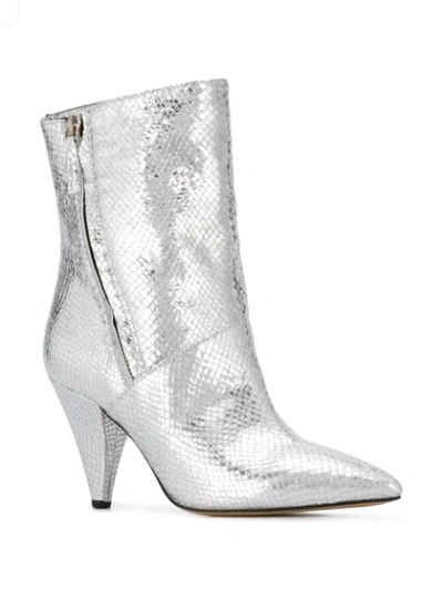 Shop The Seller Metallic Snake Print Ankle Boots In Silver