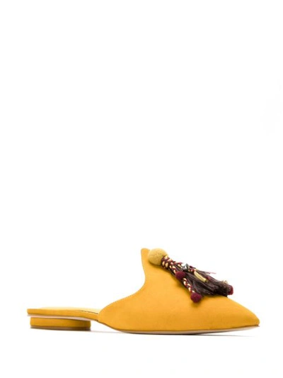 Shop Sarah Chofakian Tassel Suede Mules In Yellow