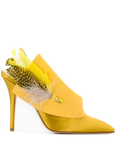Shop Andrea Mondin Joan Feather-embellished Pumps In Yellow