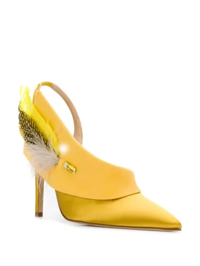Shop Andrea Mondin Joan Feather-embellished Pumps In Yellow