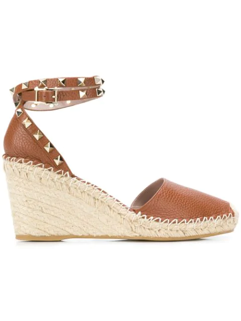 valentino garavani rockstud leather wedge espadrilles