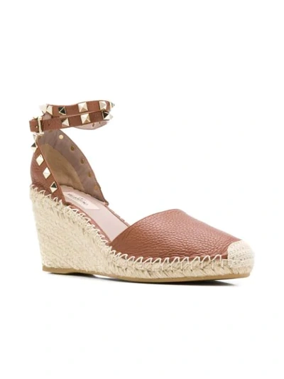 Shop Valentino Rockstud Wedge Espadrilles In Brown