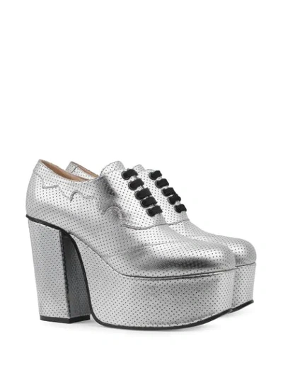 Shop Gucci Metallic Platform Lace-up Shoes In Silver