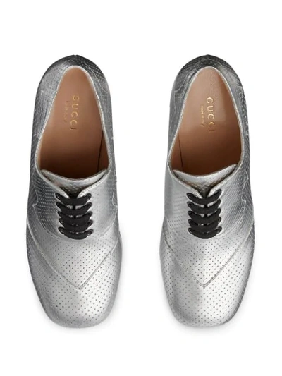 Shop Gucci Metallic Platform Lace-up Shoes In Silver