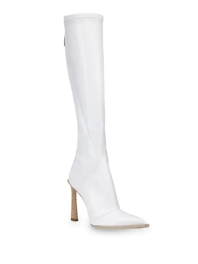 Shop Fendi Fframe Pointed Toe Boots In White