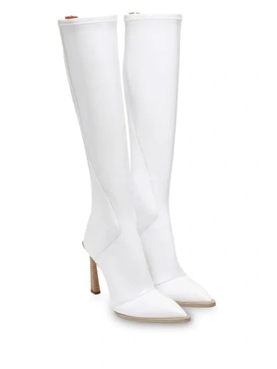 Shop Fendi Fframe Pointed Toe Boots In White