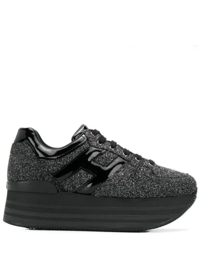 Shop Hogan Glitter Platform Sneakers In Black